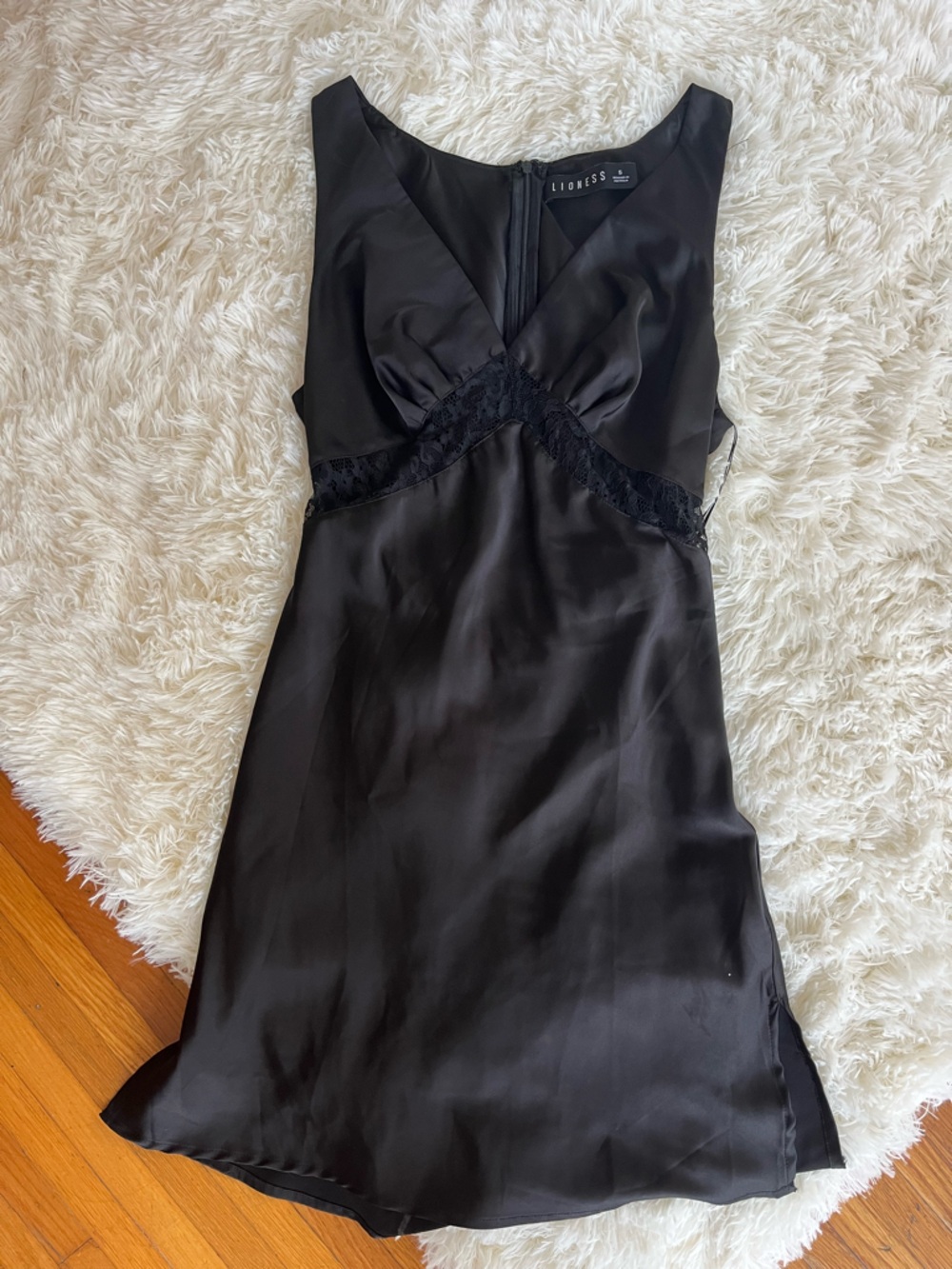 Lioness Black Satin Slip with Lace Waist Trim